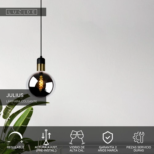 Lucide JULIUS - Lámpara colgante - Ø 20 cm - 1xE27 - Ahumado - USP